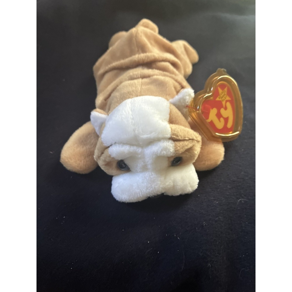 Ty Beanie Baby Wrinkles the Bulldog 1996 Original Plush Dog Tan White NWT